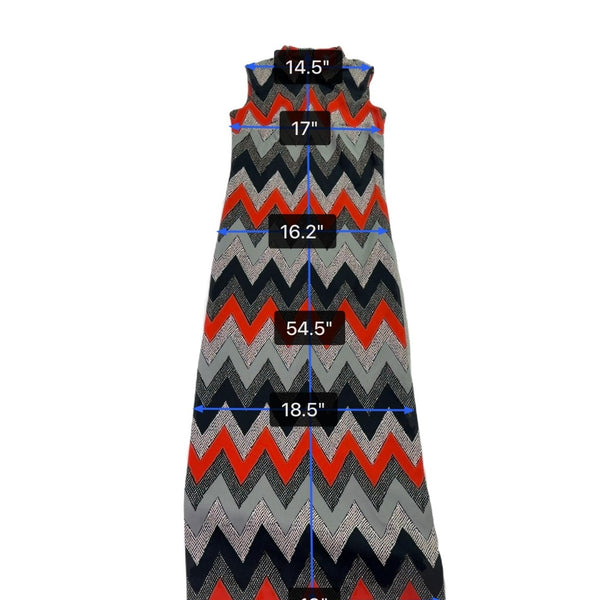 Chevron Pattern Womens Sleeveless Maxi Dress Red/Black/Gray Sz L