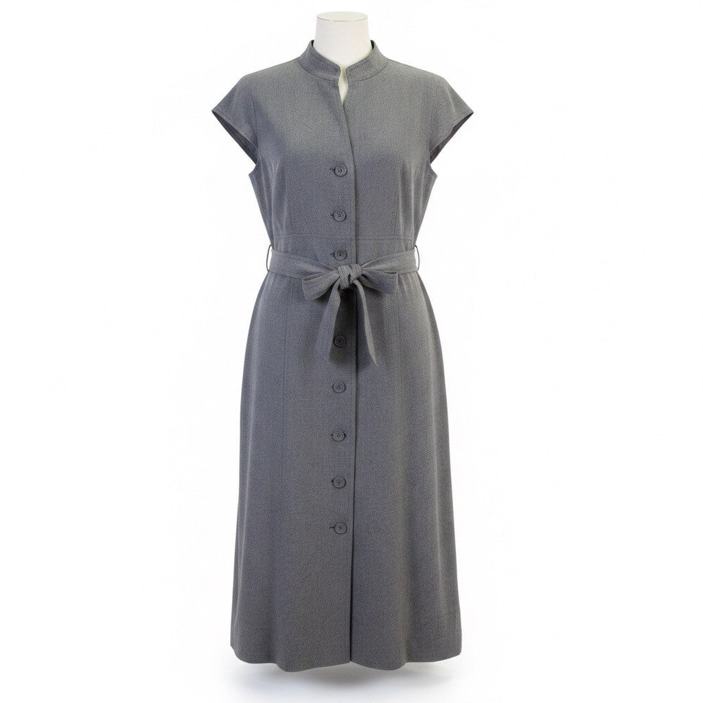 Calvin Klein Womens Charcoal Button Front Dress With Belt Size 14
