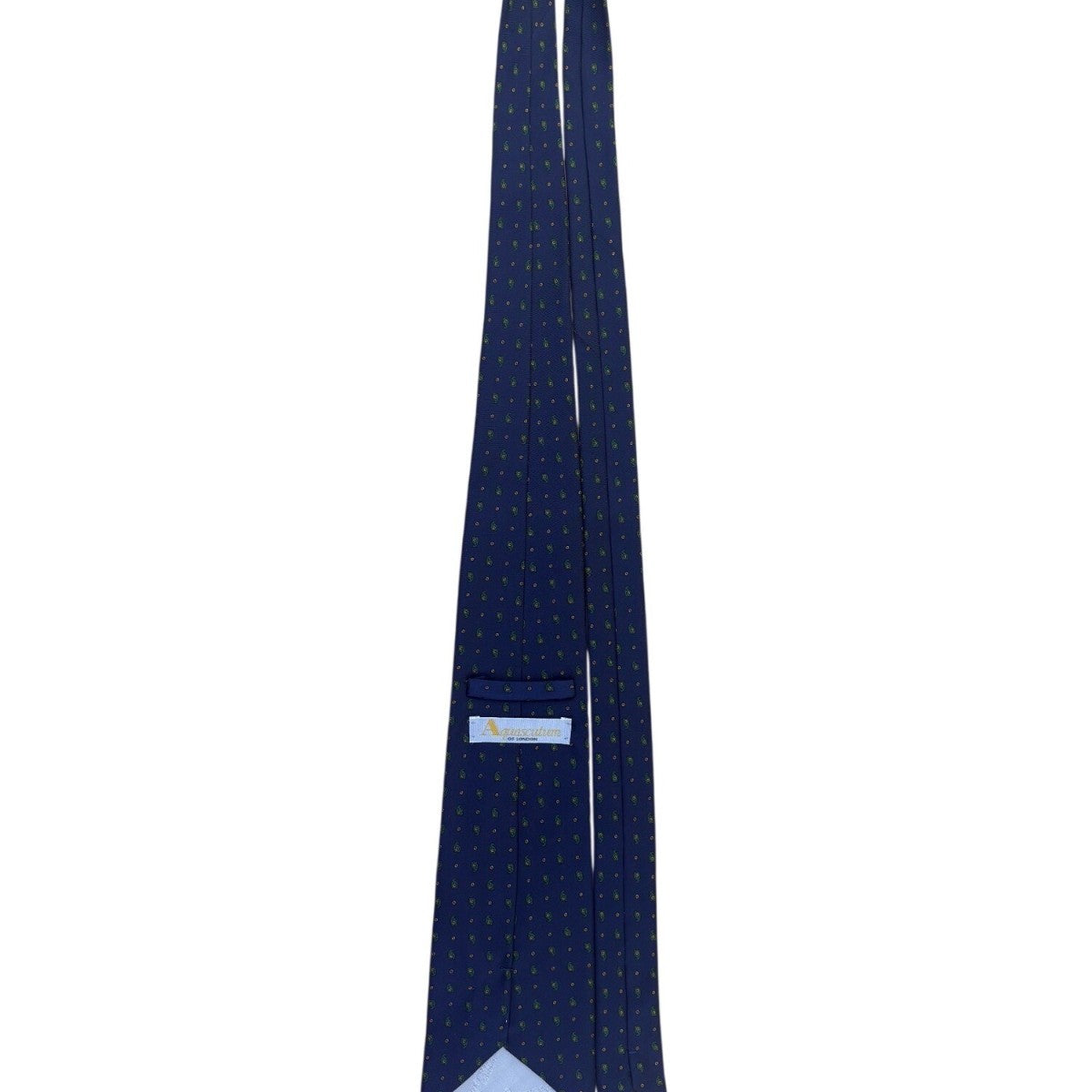 Aquascutum Mens Blue Silk Tie Green Paisley Pattern Lightweight Elegant Design