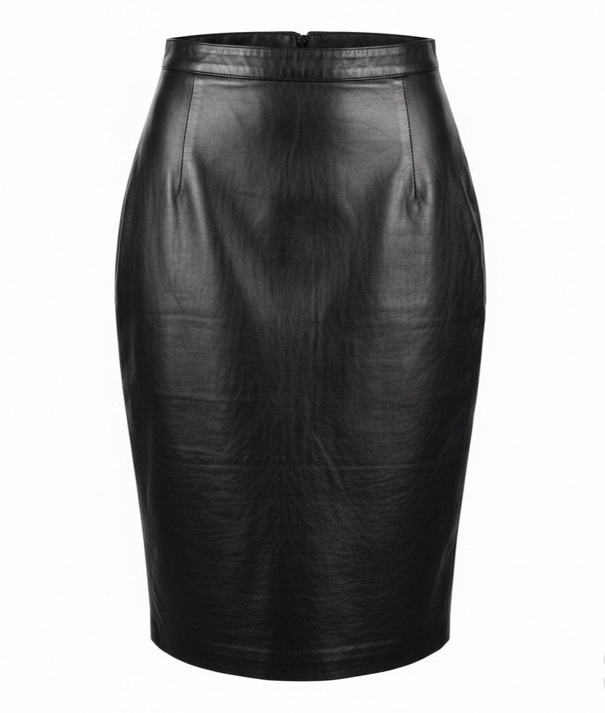 S.&U. Fashions Womens Black Faux Leather Pencil Skirt Rear Zipper Size 5/6