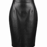 S.&U. Fashions Womens Black Faux Leather Pencil Skirt Rear Zipper Size 5/6