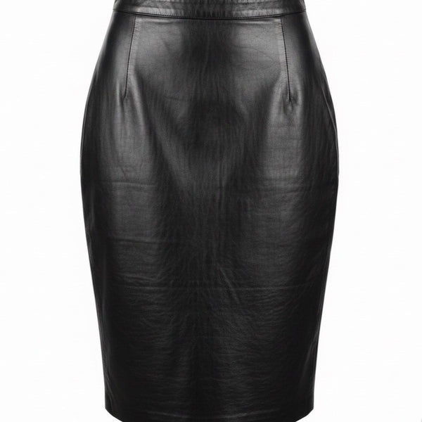 S.&U. Fashions Womens Black Faux Leather Pencil Skirt Rear Zipper Size 5/6
