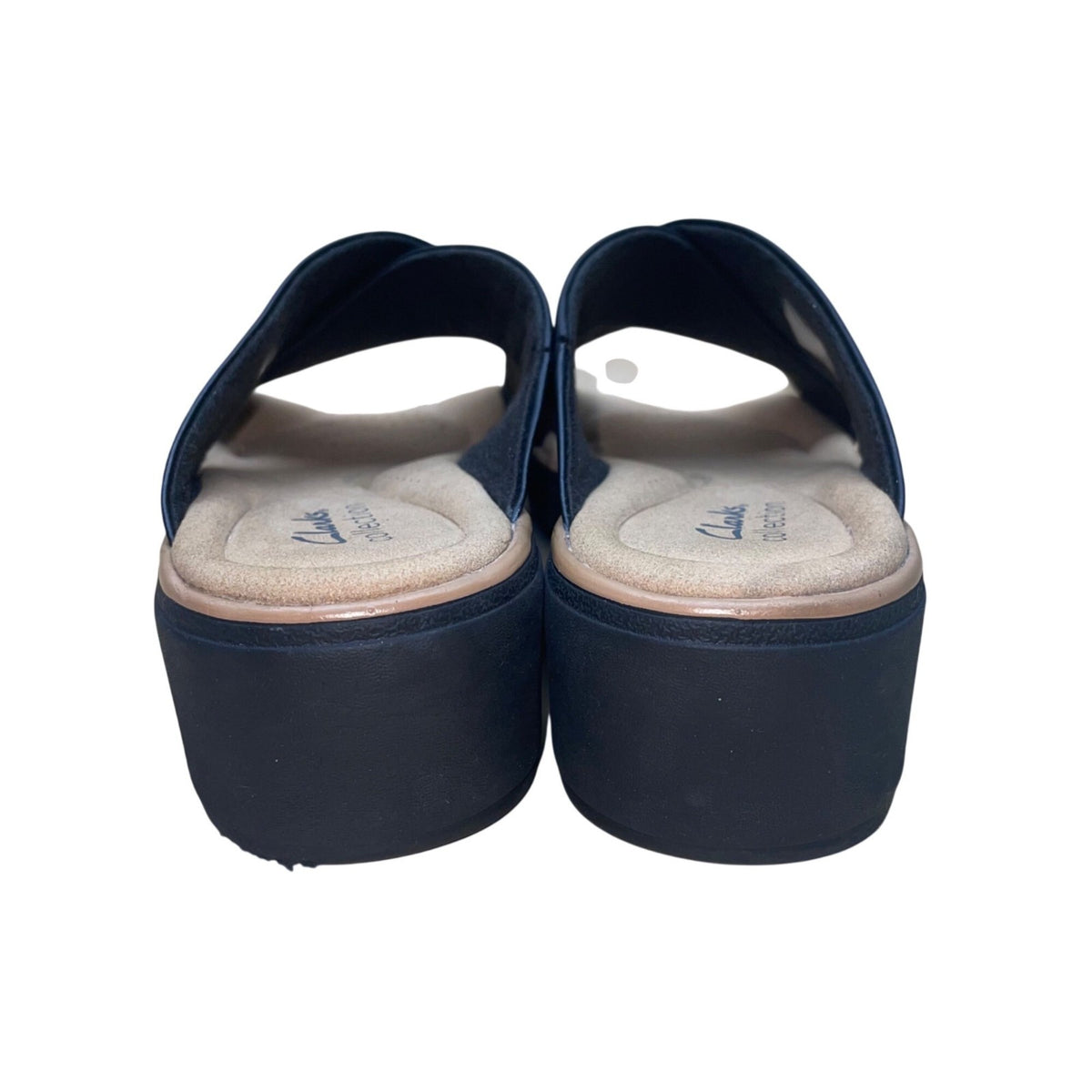 Clarks Collection Women’s Black Criss-Cross Comfort Wedge Slide Sandals Size 7.5