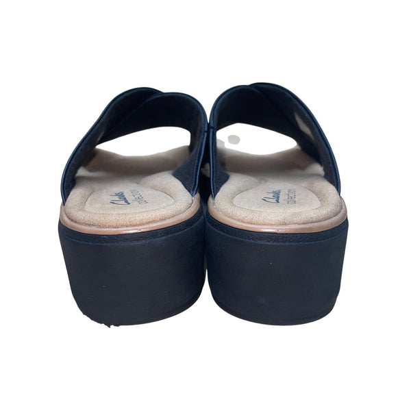 Clarks Collection Women’s Black Criss-Cross Comfort Wedge Slide Sandals Size 7.5