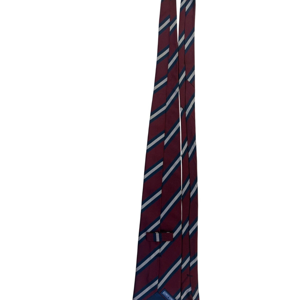 Lands End Mens Burgundy Navy & White 100% Silk Striped Tie Handsewn Classic