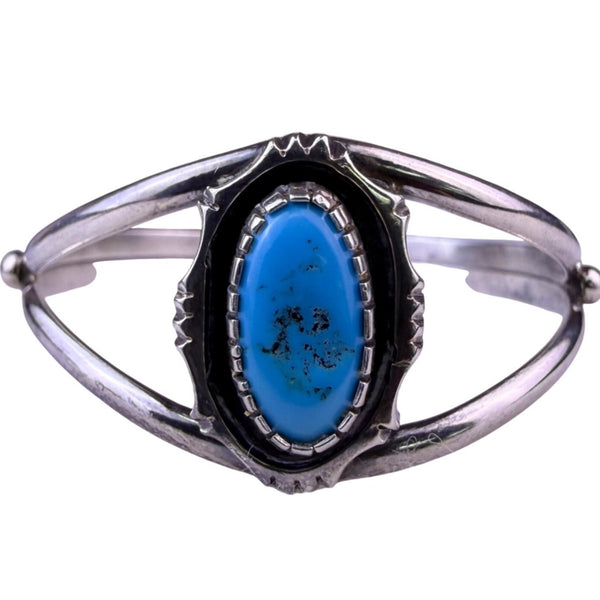 Sterling Silver Girls Turquoise Stone Cuff Bracelet Lightweight Jewelry