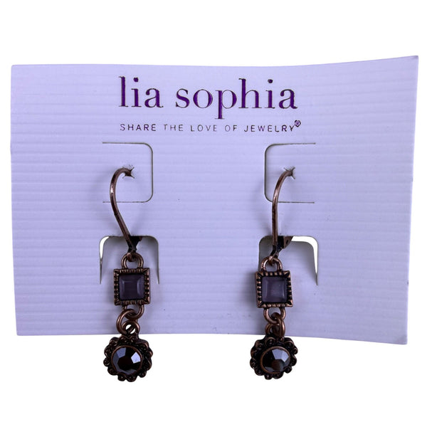 Lia Sophia Womens Bronze Tone Dangle Earrings With Black Accents 