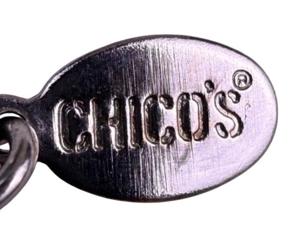 Chicos Womens Silver Tone Chain Necklace Black & Clear Faux Stone Pendant