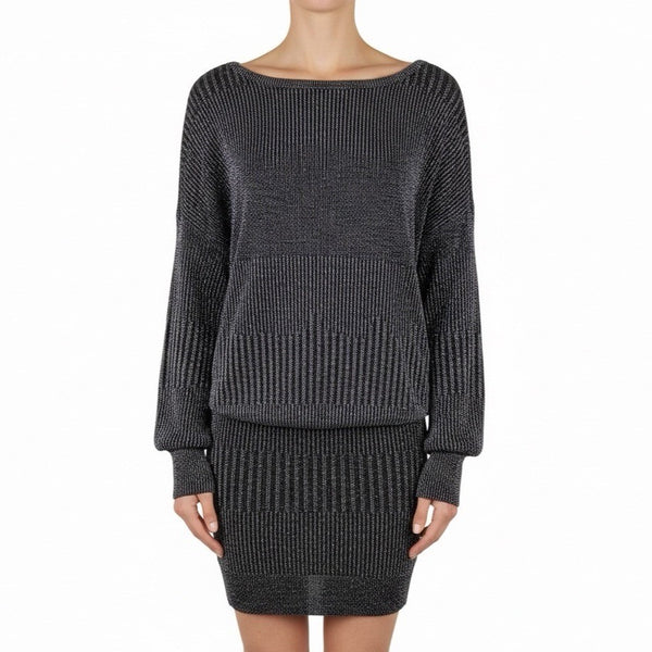 Venus Womens Black Metallic Long Sleeve Bodycon Mini Dress Sz XS