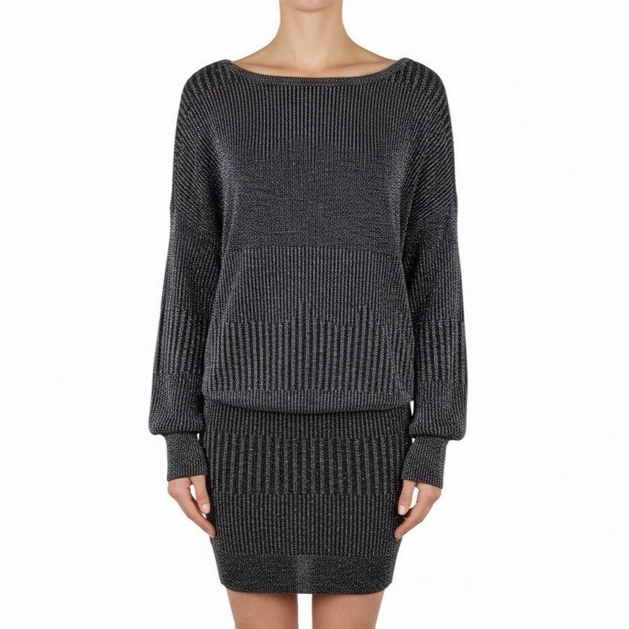 Venus Womens Black Metallic Long Sleeve Bodycon Mini Dress Sz XS