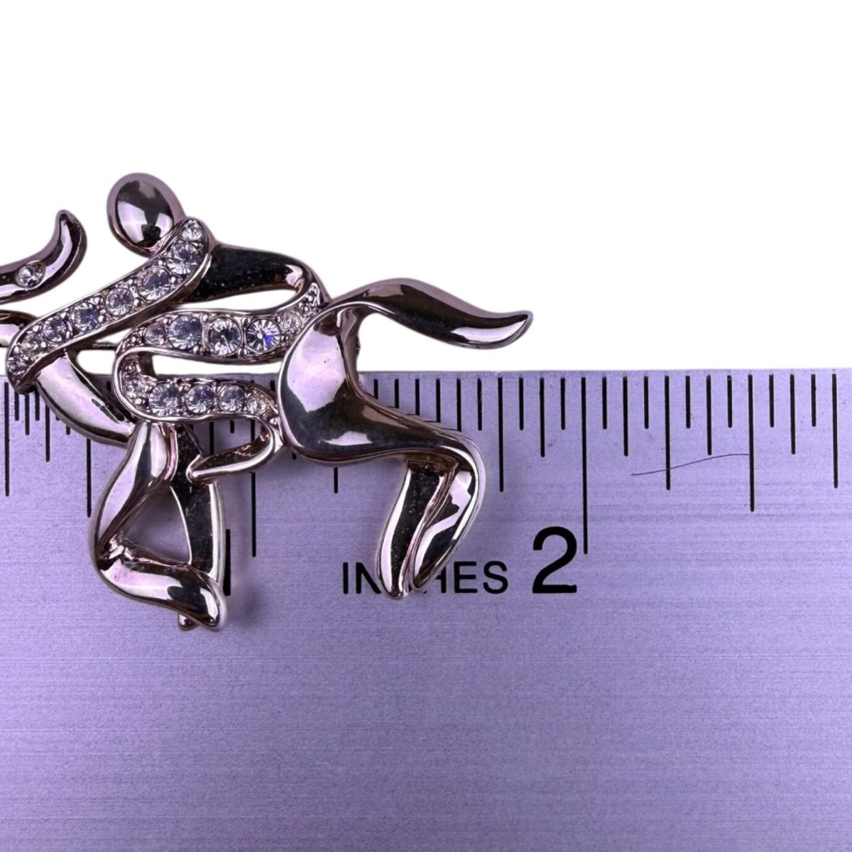 Trifari Womens Silver Tone Metal Abstract Animal Brooch With Rhinestones & Box