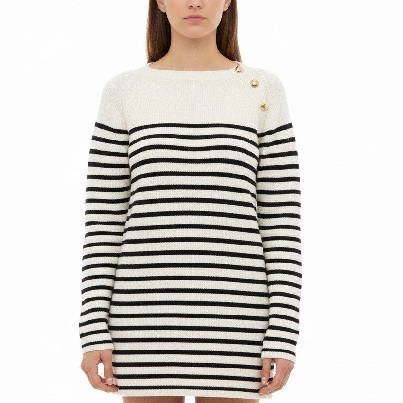 Talbots Womens White & Navy Cotton Striped Buttoned Sweater Plus Size 1X EUC