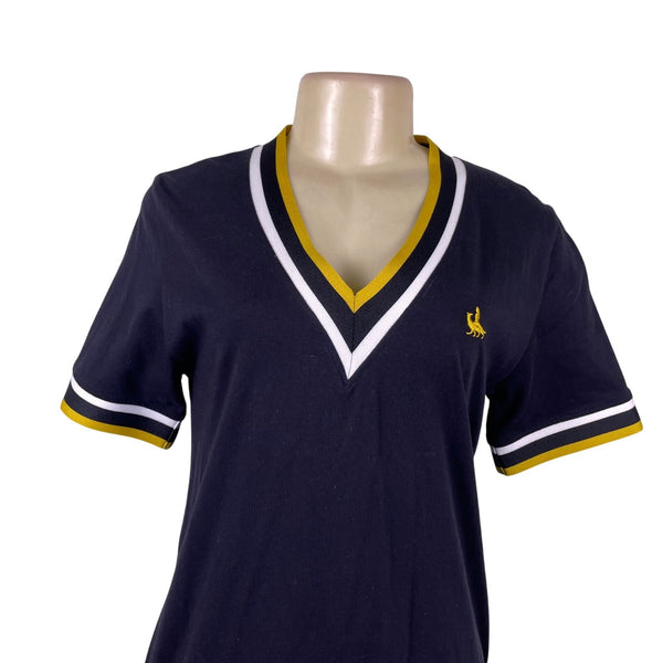 Cotelac Women’s Black Shirt Dress Size 0 Yellow/White Trim Short Sleeve Casual