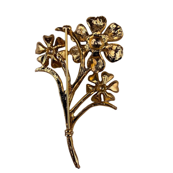 Catherine Stein Women Gold Tone Black Enamel Flower Bouquet Pin Brooch In Box