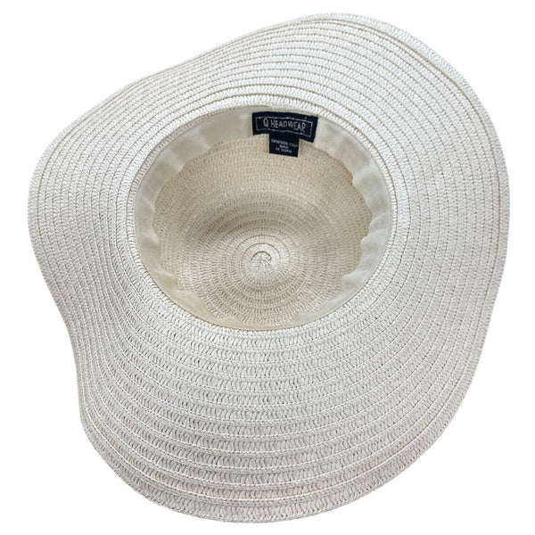 Head Wear Wide Brim Straw Sun Hat With Beaded & Shell Band For Women