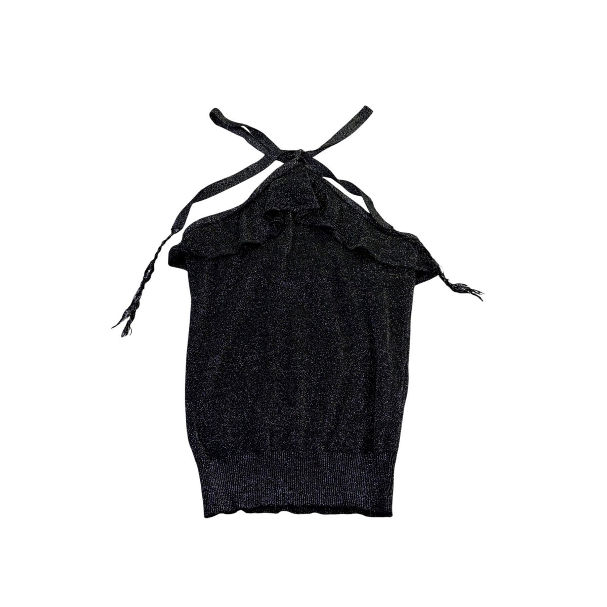 New York & Company Womens Black Halter Top With Ruffle Detail Size XS