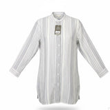 Garnet Hill Womens White/Blue Linen Striped Long Sleeve Shirt Button Front Sz XL