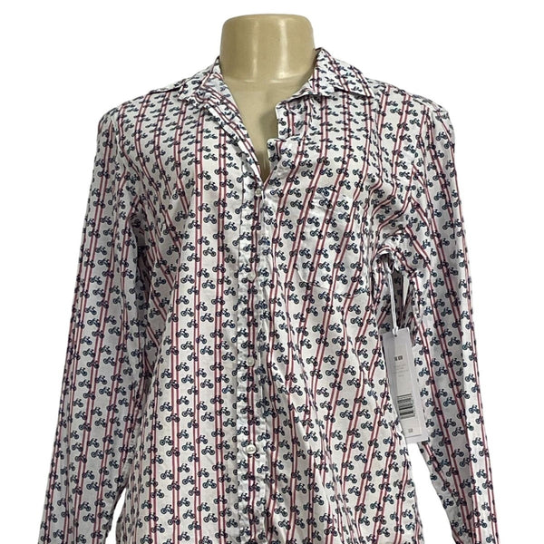 Grayson Women's Bycicle Print Longsleeve Dress Shirt Sz 2 New