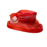Red Womens Sheer Organza Wide Brim Hat With Ribbon Accent Elegant Style