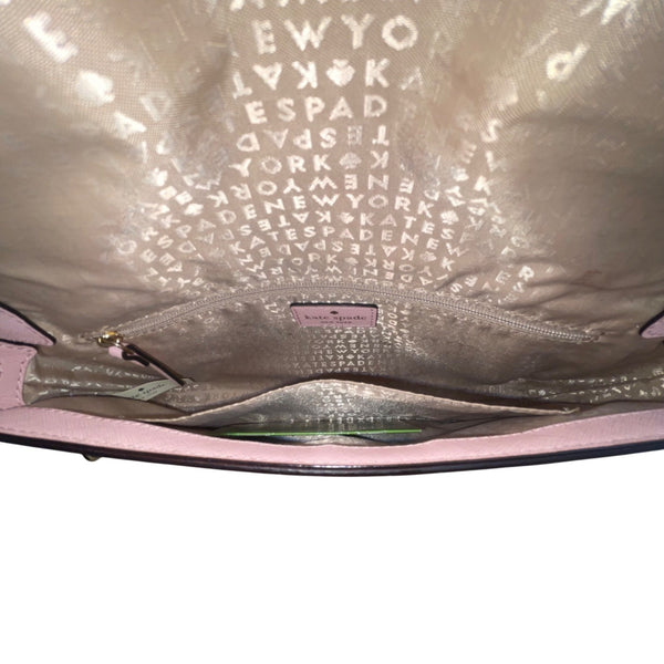 Kate Spade Women’s Pink Saffiano Leather Gold Chain Strap Flap Shoulder Bag