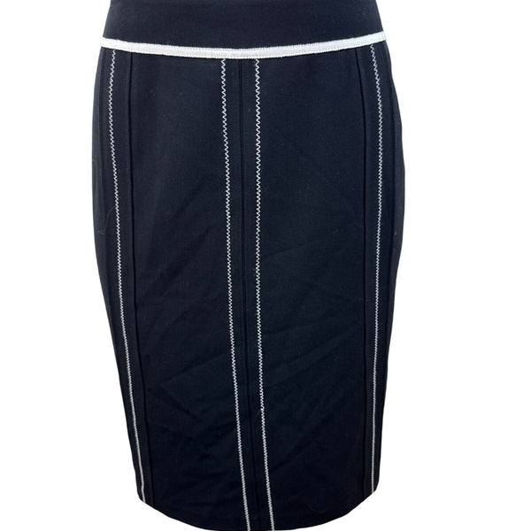 Ann Taylor Black Pencil Skirt With White Stitching Size 4