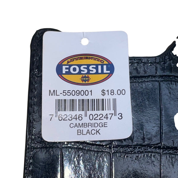 Fossil Men’s Black Embossed Leather Money Clip Cambridge Card Wallet