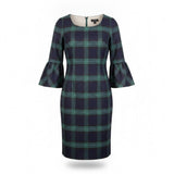 Talbots Womens Navy Green Plaid Wool Polyester Blend Bell Sleeve Dress Size 4