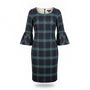 Talbots Womens Navy Green Plaid Wool Polyester Blend Bell Sleeve Dress Size 4