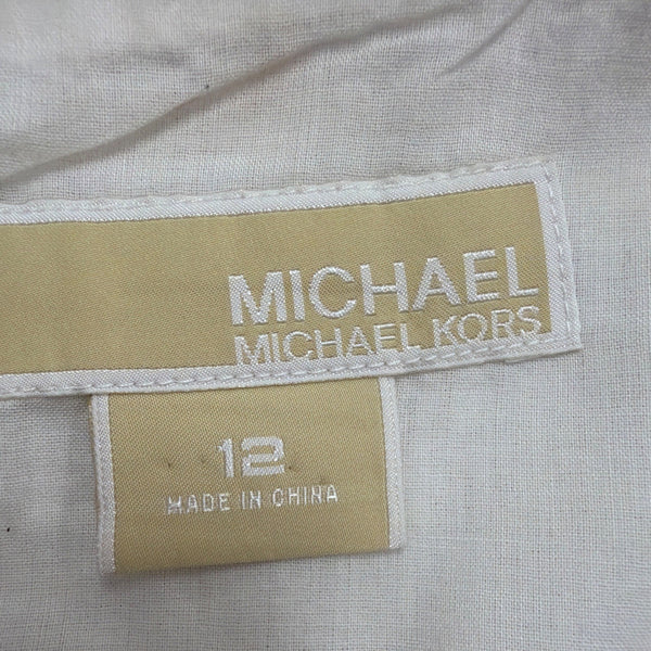 Michael Kors Womens White Linen Sleeveless Shift Dress Embroidered Accent Sz 12