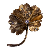 Michael Michaud Womens Gold Tone Brooch Ladys Mantle Leaf With Clear Crystals