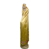 Gold Floral Embroidered Satin Sleeveless Womens Maxi Dress Classy Collar Design