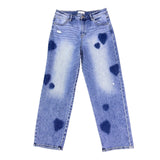 Risen Womens Blue Cotton Heart-Printed Straight-Leg Denim Jeans Size 11