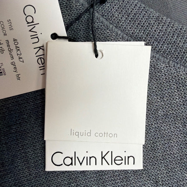 Calvin Klein Mens Medium Grey Cotton V-Neck Liquid Rib Long Sleeve Sweater Sz XL