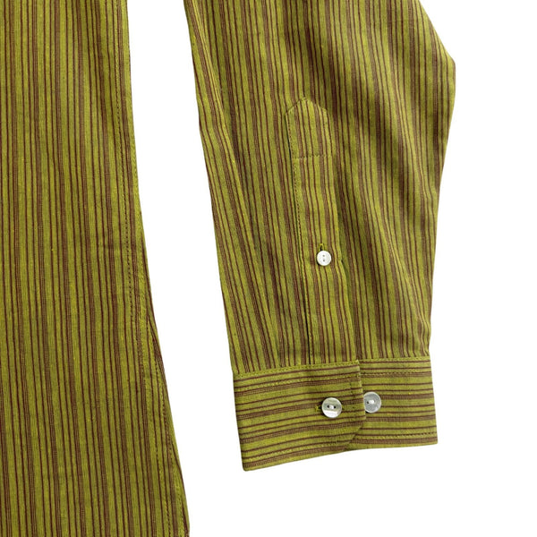 Fabindia Mens Green Striped Cotton Shirt Slim Fit Long Sleeve Size L - New
