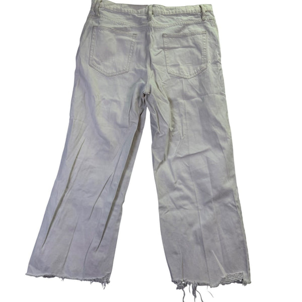 Frame Womens White Denim Frayed-Hem Wide-Leg Jeans Distressed Style Size 32