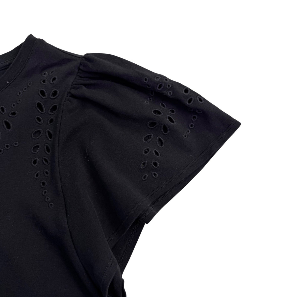 Chicos Womens Black Cotton Eyelet Short Sleeve Top Size 1 US M