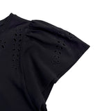 Chicos Womens Black Cotton Eyelet Short Sleeve Top Size 1 US M