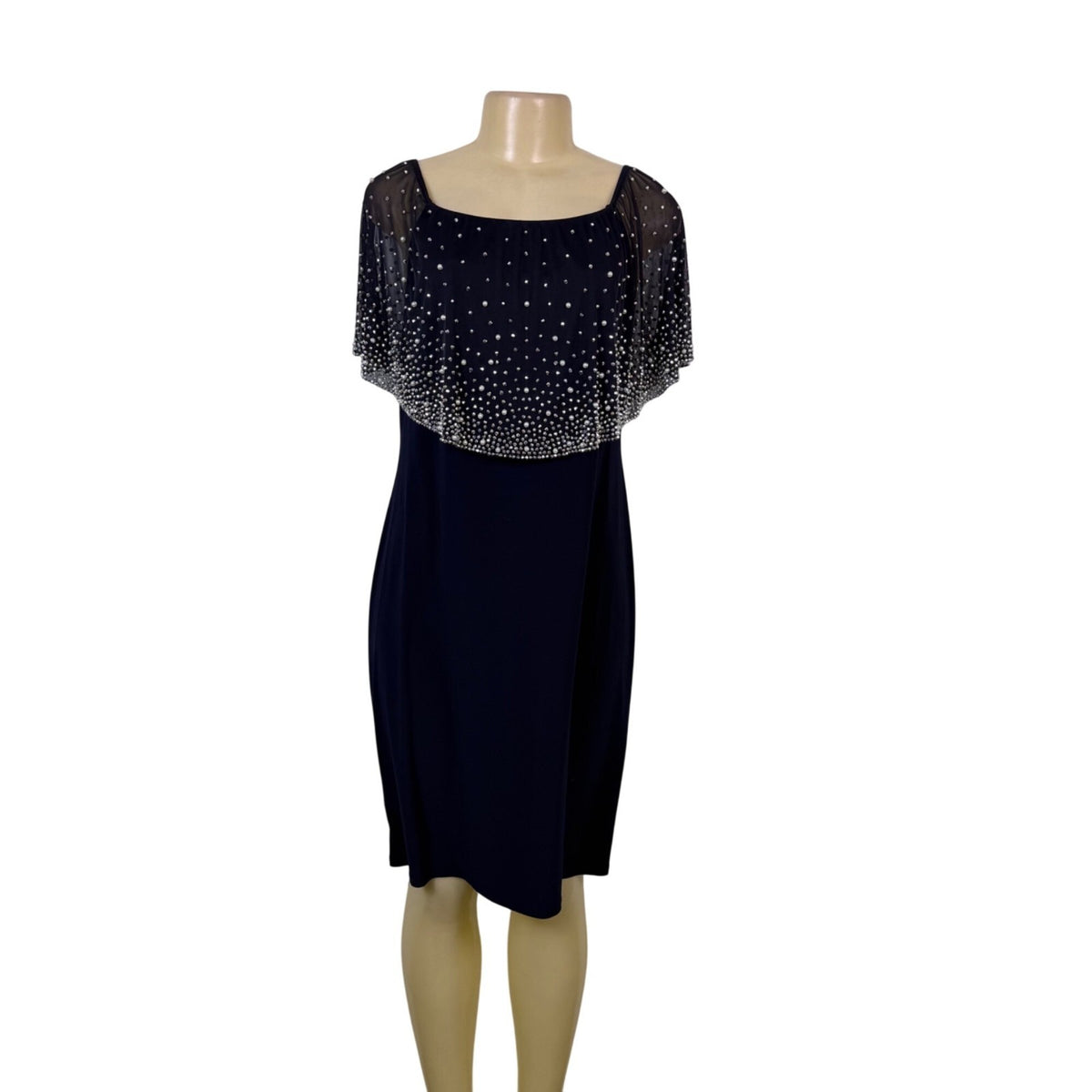 MSK Womens Navy Polyester Beaded Chiffon Overlay Midi Dress Size M