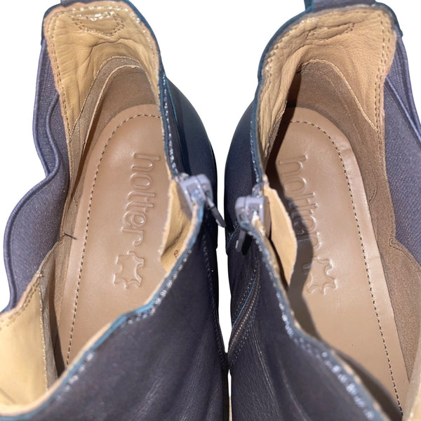 Hotter Women’s Metallic Gray Leather York Ankle Boots Size 8.5