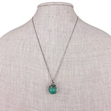 Sterling Silver 925 Womens Green Malachite Frog Pendant Necklace