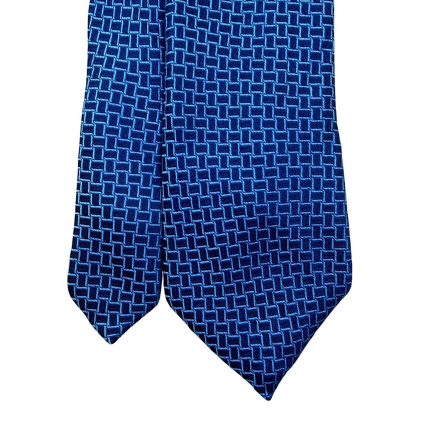 Michael Kors Mens Blue Silk Geometric Pattern Necktie Elegant Design Brand Label