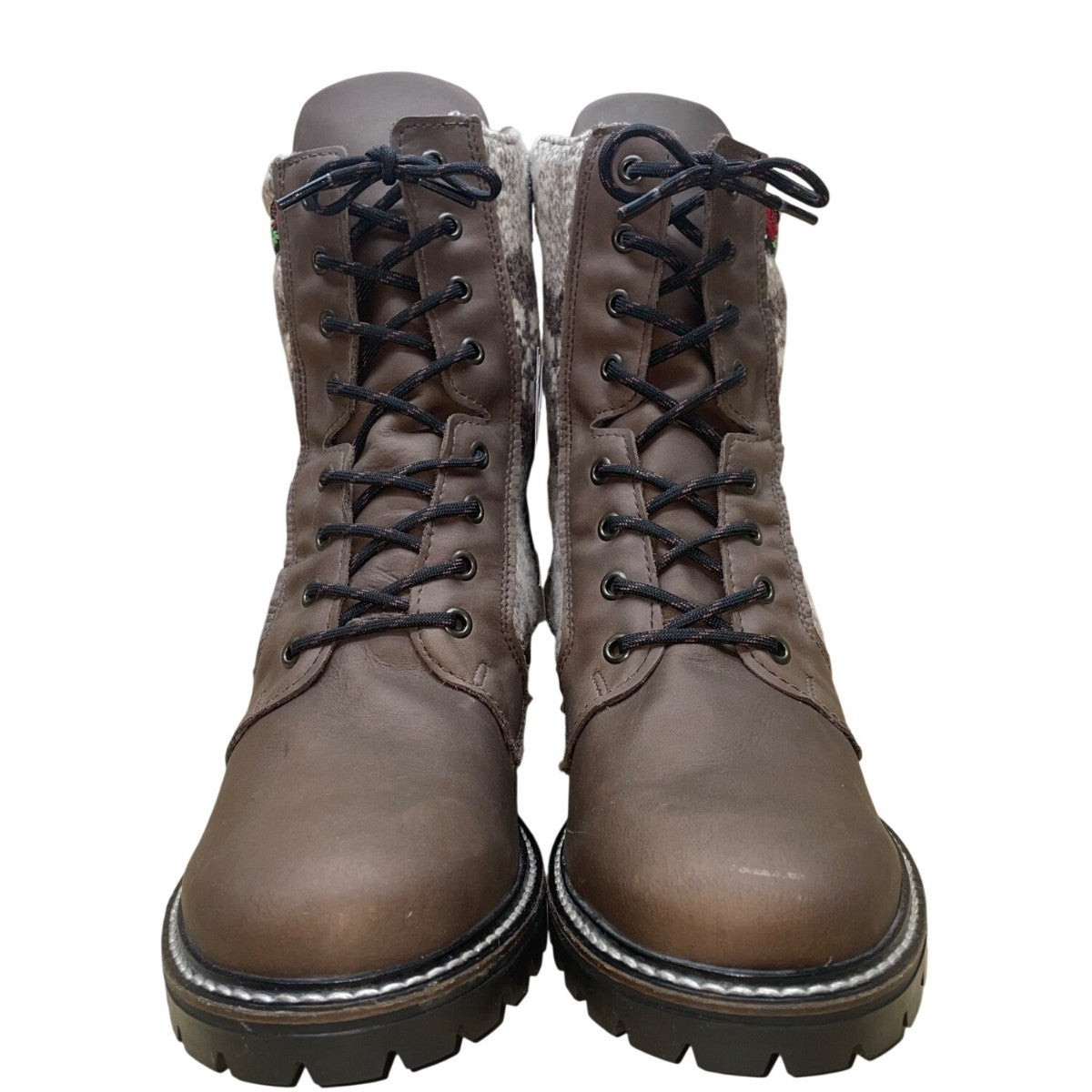 Martino Women’s Brown Leather Knit Pattern Lace-Up Doubletex Winter Boots Sz 11