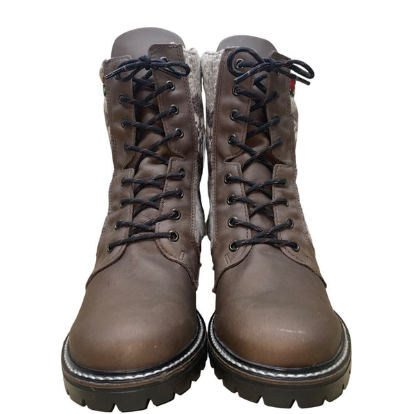 Martino Women’s Brown Leather Knit Pattern Lace-Up Doubletex Winter Boots Sz 11