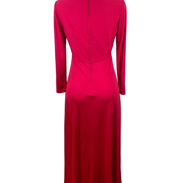 Vintage Leo Narducci Long Sleeve Red Maxi Dress With Knotted Front Detail
