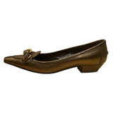 Women’s Gold Leather Buckle Accent Pointed Toe Loafers Low Heel Size EU36.