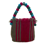 Handmade Women’s Pink & Brown Knitted Floral Design  Handbag With Beaded Handle