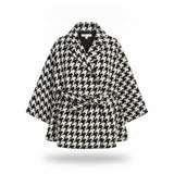 New York & Company Womens Black & White Houndstooth Belted Cape Jacket M