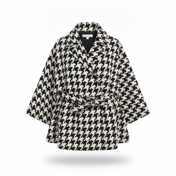 New York & Company Womens Black & White Houndstooth Belted Cape Jacket M