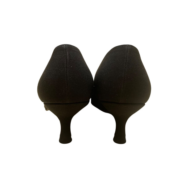 Stuart Weitzman Women’s Black Fabric Bejeweled Kitten Heel Fiesta Pumps Size 6.5