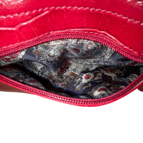 Brighton Women's Red Faux Leather Croc Embossed With Heart Accent Shoulder Bag